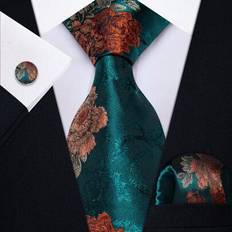 Florals Ties Shein Mens Tie Fashion Designer Floral Necktie Handkerchief Cufflinks Set - Teal Blue