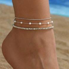 Anklets on sale Shein Kids Anklet Set Fashionable Bohemian Style 1-Row Crystal - White Pearl