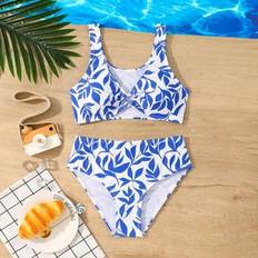 Florals Bikinis Children's Clothing Shein Tween Girls Floral Print Heart Cut Out Bikini Bottoms