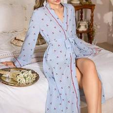 Women - Wool Sleepwear Shein Pastoral Romantic Plaid Cherry Print Ladies Sleepwear Robe