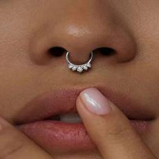 Crystal Piercings Shein Minimalist Horseshoe Design 5 Crystal Stainless Steel Faux Nose Ring