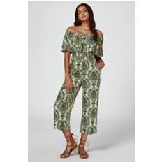 FS Collection Shoulder Print Frill Jumpsuit - Green