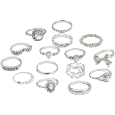 Shein 15pcs/Set European & American Ins Style Imitation Gemstone, Pearl Flower, Geometric Rhinestone, Bow Design Rings Set For Women