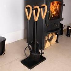 Fireside Companion Set Iron Rectangular Base Leather Handles