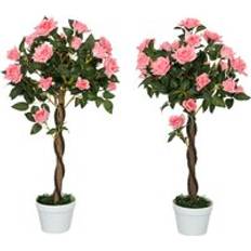 Decorative Items OutSunny Set of 2 90cm Rose Tree Pink Artificial Plant