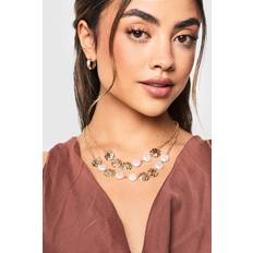 boohoo Hammered Pearl Layered Necklace - Gold