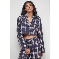 Natural Blazers Warehouse Check Cropped Blazer Co-ord - Navy