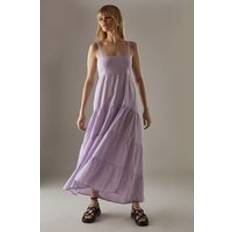 Natural Clothing Warehouse Linen-Look Strappy Tie Back Tier Midi Sundress - Tan