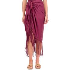 Red Swimsuit Cover-Ups & Sarong Wraps SIMKHAI Fringe-Trim Pareo Coverup - Sangria