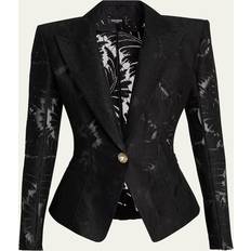 Balmain Outerwear Balmain Single-Breasted Fitted Lace Jacket - Black