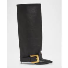 Balmain Leather Buckle Knee-High Boots - Noir
