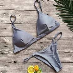 Grey Bikini Sets Vehhe Fashion Solid Bikini Set Split Triangle Micro - Gray