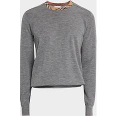 Burberry Jumpers Burberry Check Trim Wool Sweater - Grey