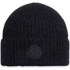 Moncler Dame Huer Moncler Uld Kasket Med Logo Patch - Sort