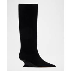Leather High Boots Paris Texas Nina Suede 50MM Leather Knee-High Boots - Black Carbone