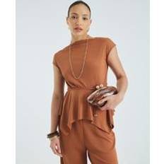 Blouses River Island Plisse Sleeveless Peplum Top - Brown