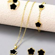 Black Jewellery Sets Shein Minimalist Five-Leaf Clover Pendant Necklace - Great