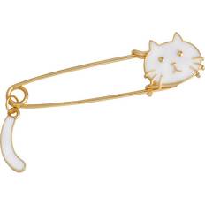 White Brooches SLOERT Playful Alloy Brooches With Cute White Cat Black