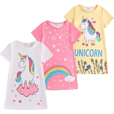 Elastane Nightgowns Children's Clothing Shein Girls Cute Colorful Floral Long Nightgown Set - Yellow/Pink
