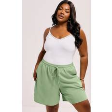 Green - Women Shorts Yours Textured Tie Front Crinkle Tie Shorts - Light Green