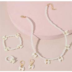 White Jewellery Sets Shein Faux Pearl Bow Decor Princess Style Necklace - Girls