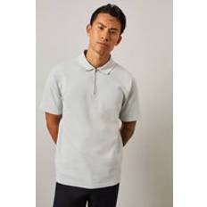 Burton Tops Burton Twill Textured Zip Neck Polo Shirt - Light Grey