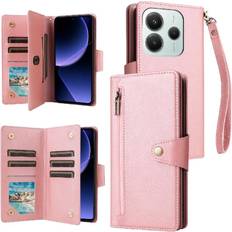 GANGXUN Pink Magnetic Leather Zipper Wallet Case