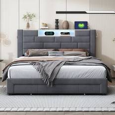 Ivy Bronx Upholstered With LED And 3 Drawers 140 x 200 cm Frame Bed