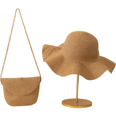 Shein 2pcs Ladies' Khaki Beach Sun Hat & Woven Crossbody Bag With Flap, Perfect For Beach Vacation Boho Halloween