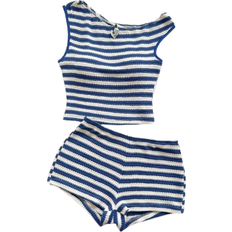 Shein Soleia Women's 2pcs Set Striped Knit Crop Top & Super Low-Rise Skinny Shorts, Outfit Suitable For Vacation, Party, Christmas, Valentine's Day, Date, Beach, Cruise, Carnival, Easter, Chinese New Year