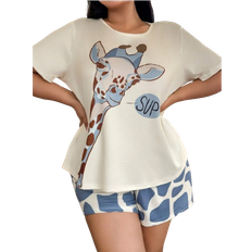 Shein Plus Size Giraffe Print Casual Short Sleeve Top And Shorts Set