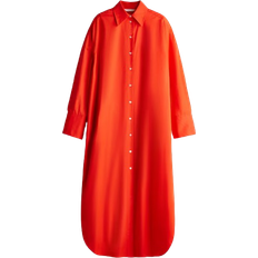 H&M Oversized Cotton Shirt Dress - Bright Red