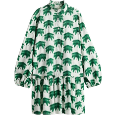 H&M Frilled Collar Dress - White/Green Patterned
