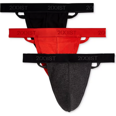 2(X)IST Essential Cotton Y-Back Thong 3-pack - Black/Charcoal Heather/Red