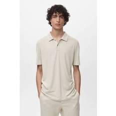 Linen - Men Polo Shirts Mango Linen Look Relaxed Short Sleeve Polo Shirt - Natural