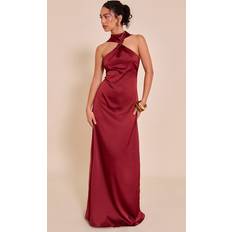 PrettyLittleThing Satin Twist Front Maxi Dress - Burnt Orange