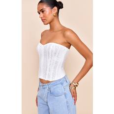 PrettyLittleThing Lace Boned Bandeau Corset Top - White