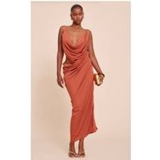 PrettyLittleThing Chiffon Drape Cut Out Midaxi Dress - Orange