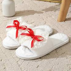 Laced - Women Slippers Shein Lace Bow Slip On Indoor Couple House Slippers - Autumn/Winter