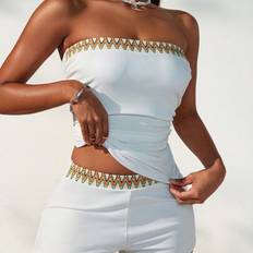 White Tankinis Shein Women Solid Color Splice Bandeau Top Bottom Tankini Set