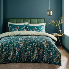 Dunelm Watercoloured Floral & Pillowcase Set Duvet Cover Multicolour, Blue (220x260cm)