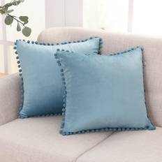 Silk Cushion Covers Deconovo 2 Set Poms Crushed Velvet 50cm x 50cm Cushion Cover Blue