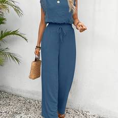 Lace Suits Temu Elegant Casual Solid Color Two-piece Set - Light Blue