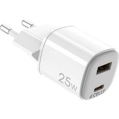 Celly USB Laddare GaN 1 USB-A 1 USB-C PD 25W
