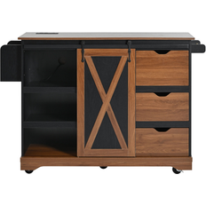 Kitchen Units Bed Bath & Beyond Farmhouse Kitchen Island with Drop Leaf Black