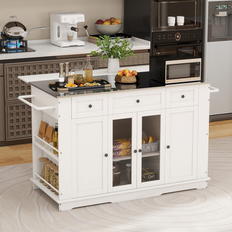 Kitchen Units Moasis Kitchen Island On Wheels Stainless Steel Top Drop Leaf - White