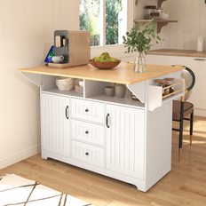 Kitchen Units Roomfitters Large Kitchen Island with 2 Drop Leaf - White