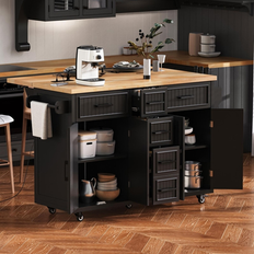 Kitchen Units Bed Bath & Beyond Kitchen Island With Drop Leaf Power Outlet Black