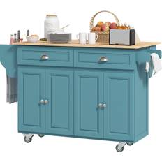 Kitchen Units Homcom Rollable Kitchen Island Drop Leaf Cart on Wheels - Wood