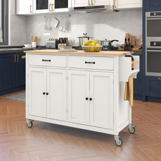 Kitchen Units Chichoice Rolling Kitchen Island Cart Solid Wood Top Locking Wheels - White